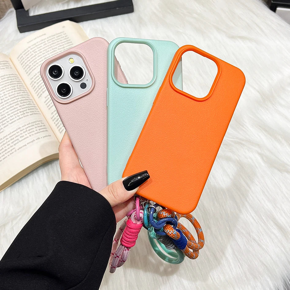 Vibrant Leather Texture Wristlet Phone Case