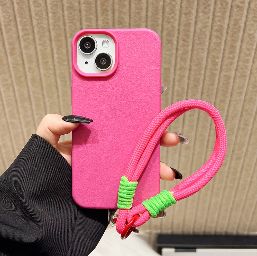 Vibrant Leather Texture Wristlet Phone Case