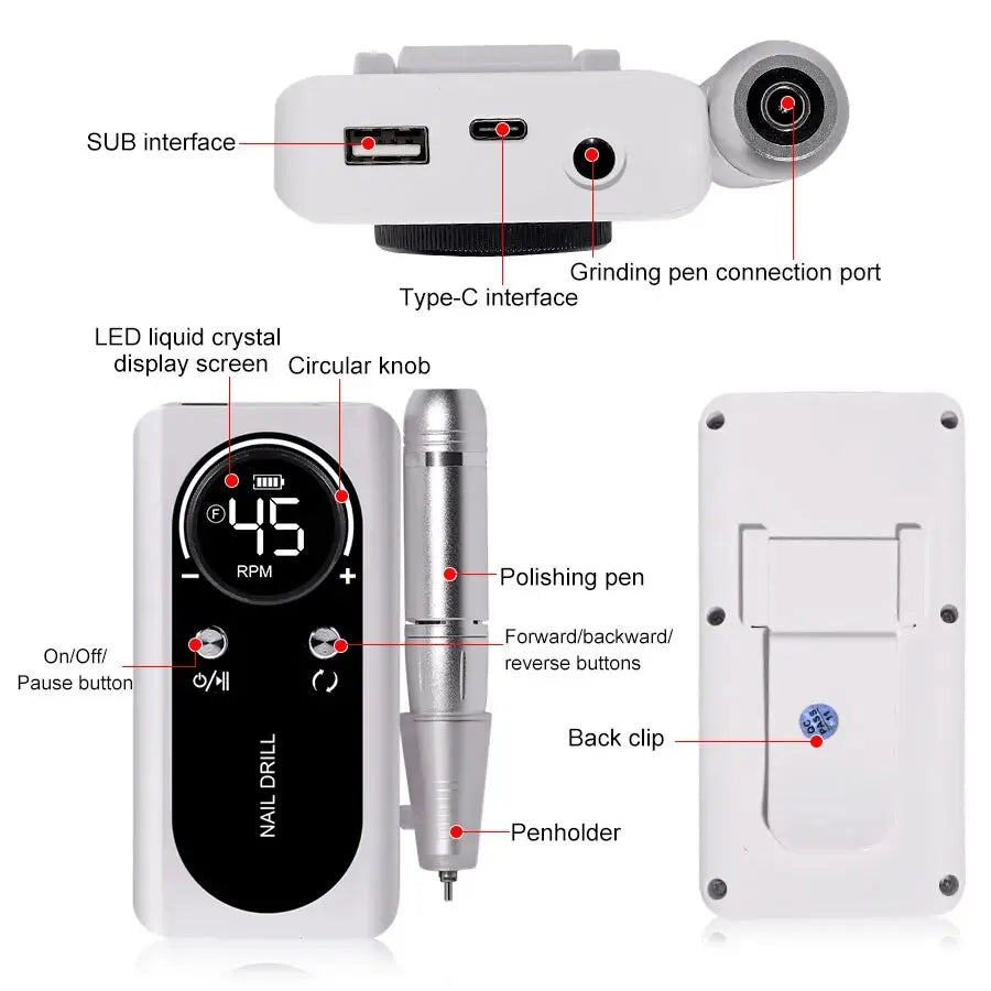 Portable Nail Drill Machine and Kit 45000RPM