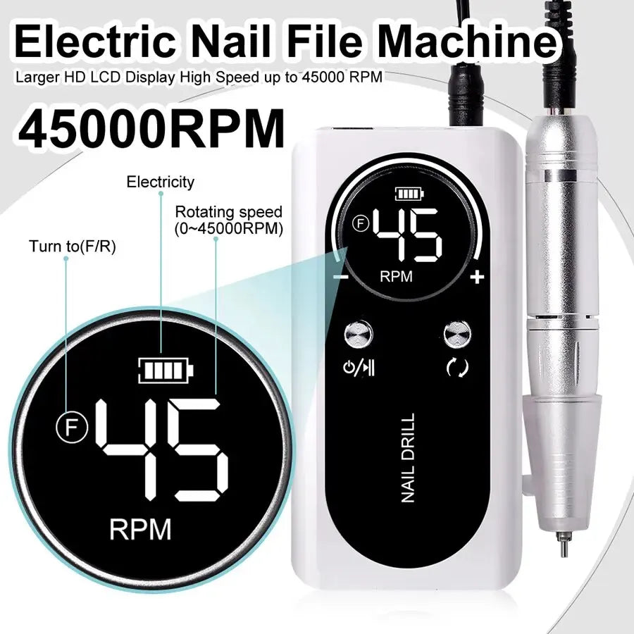Portable Nail Drill Machine and Kit 45000RPM