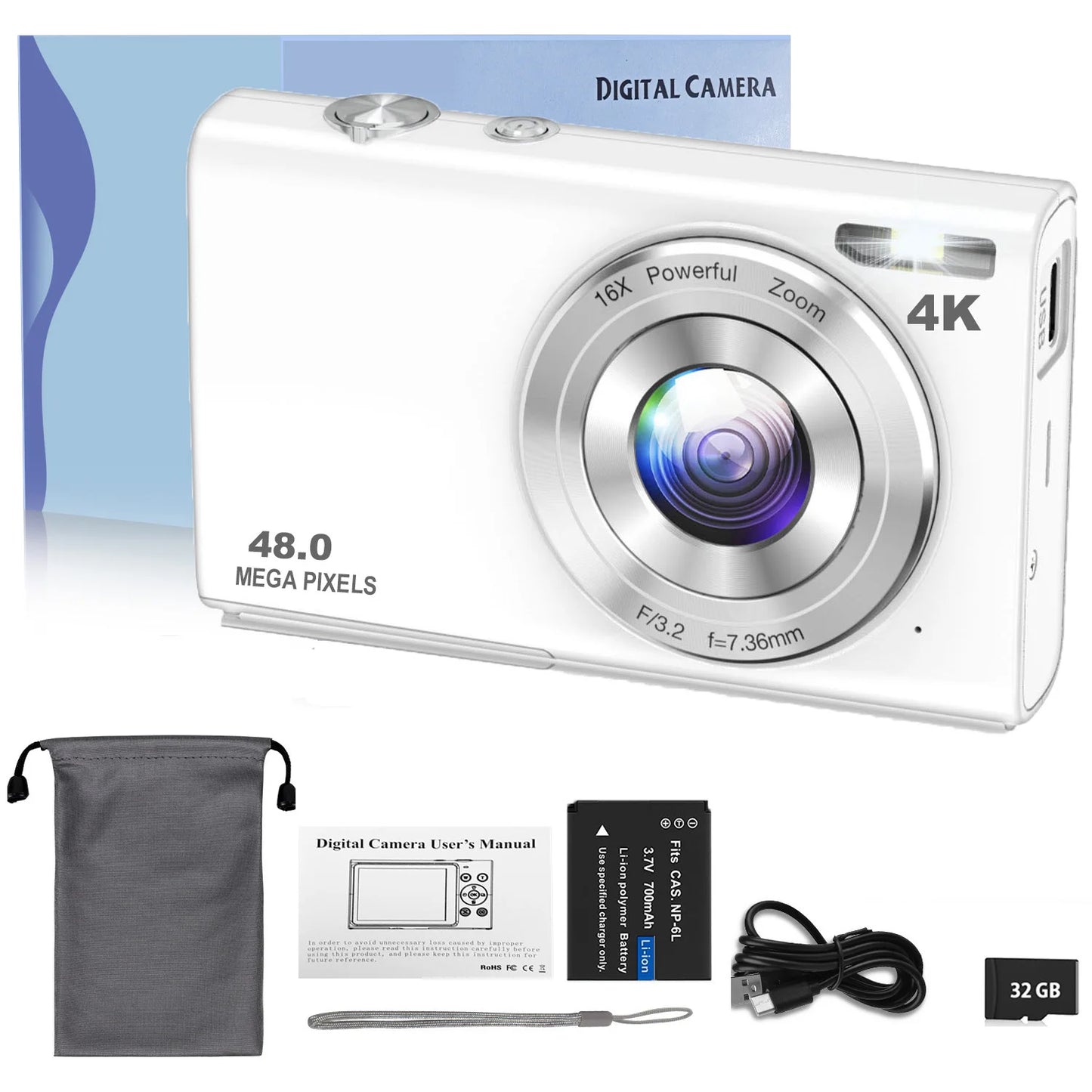 4K Digital Camera HD 48MP with 2.8" Large Screen