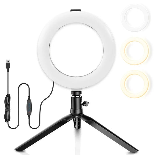 Small LED Desk Ring Light + Tripod Stand