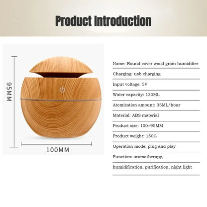 Mini Wood Grain Air Humidifier + Aroma Diffuser