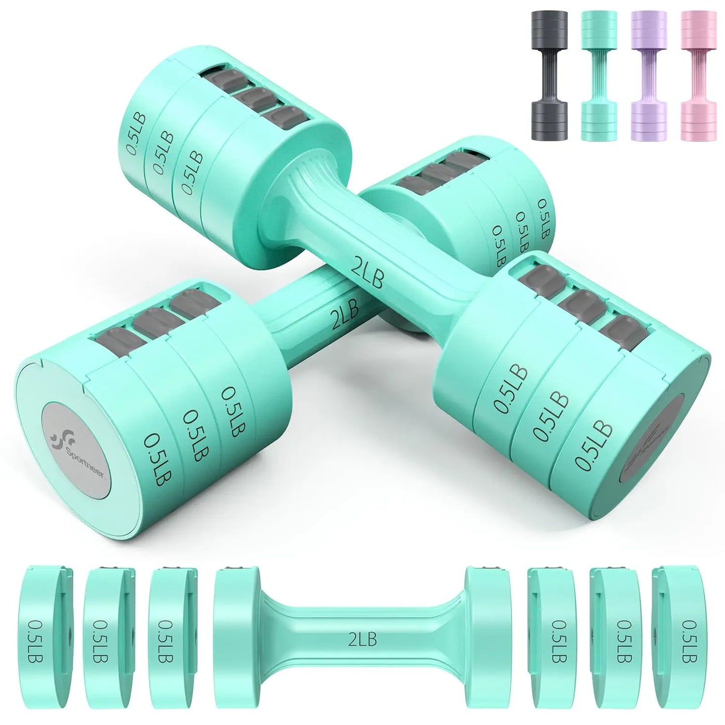 6 In 1 Adjustable Dumbbell Set of 2 (2lb-5lb)