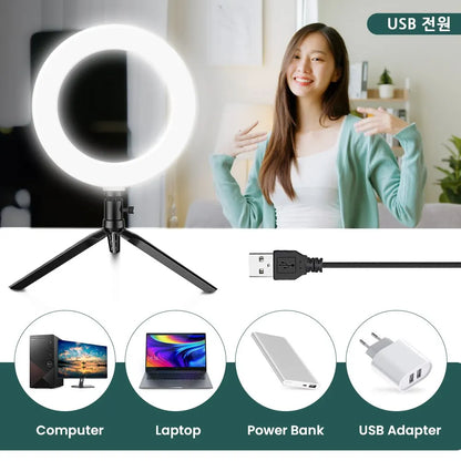 Small LED Desk Ring Light + Tripod Stand