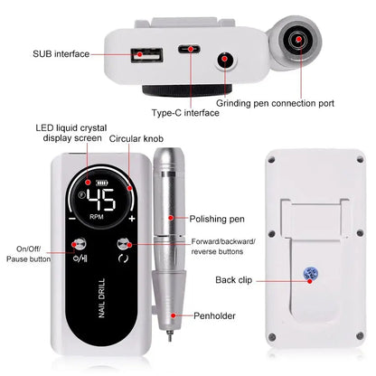 Portable Nail Drill Machine and Kit 45000RPM