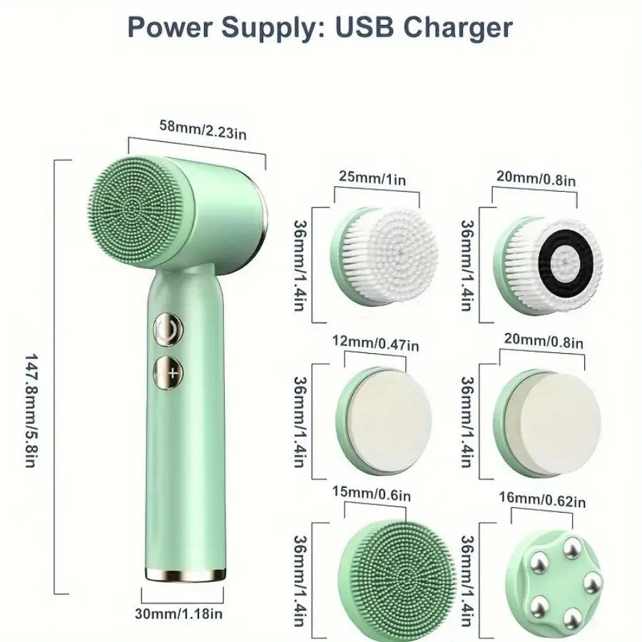 6 In 1 Ultrasonic Electric Face Cleansing Brush