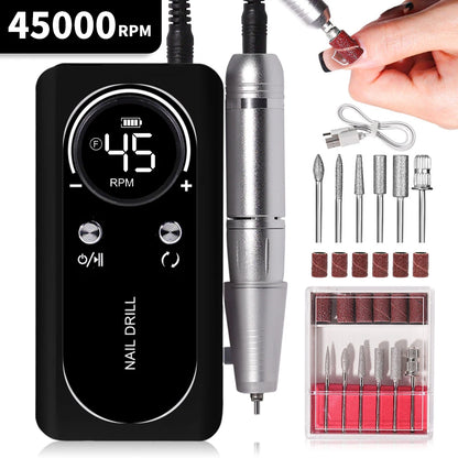 Portable Nail Drill Machine and Kit 45000RPM