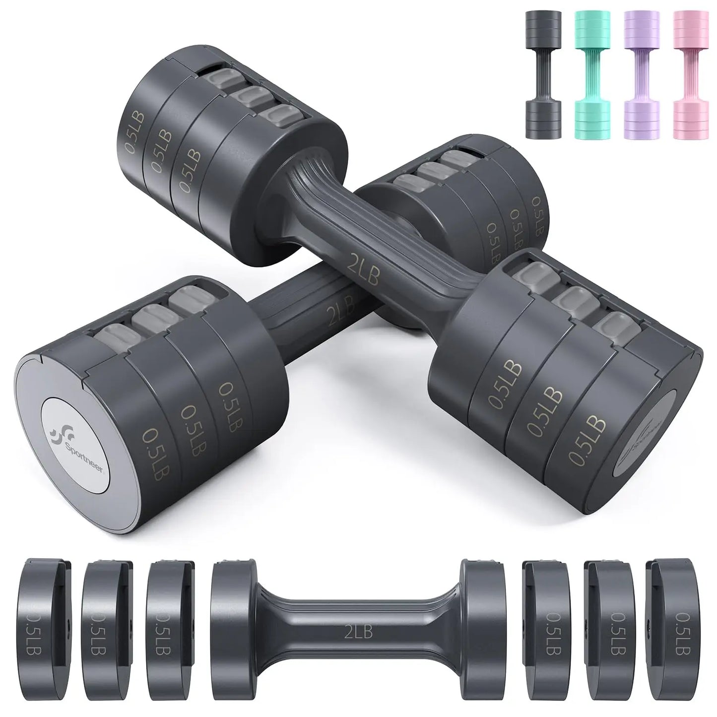6 In 1 Adjustable Dumbbell Set of 2 (2lb-5lb)
