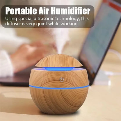 Mini Wood Grain Air Humidifier + Aroma Diffuser