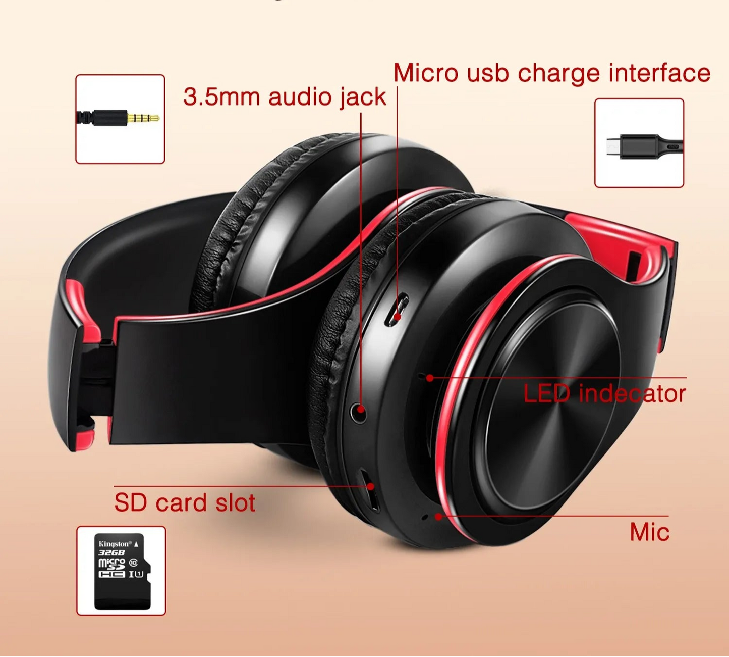 Soft Leather Bluetooth Stereo Headphones