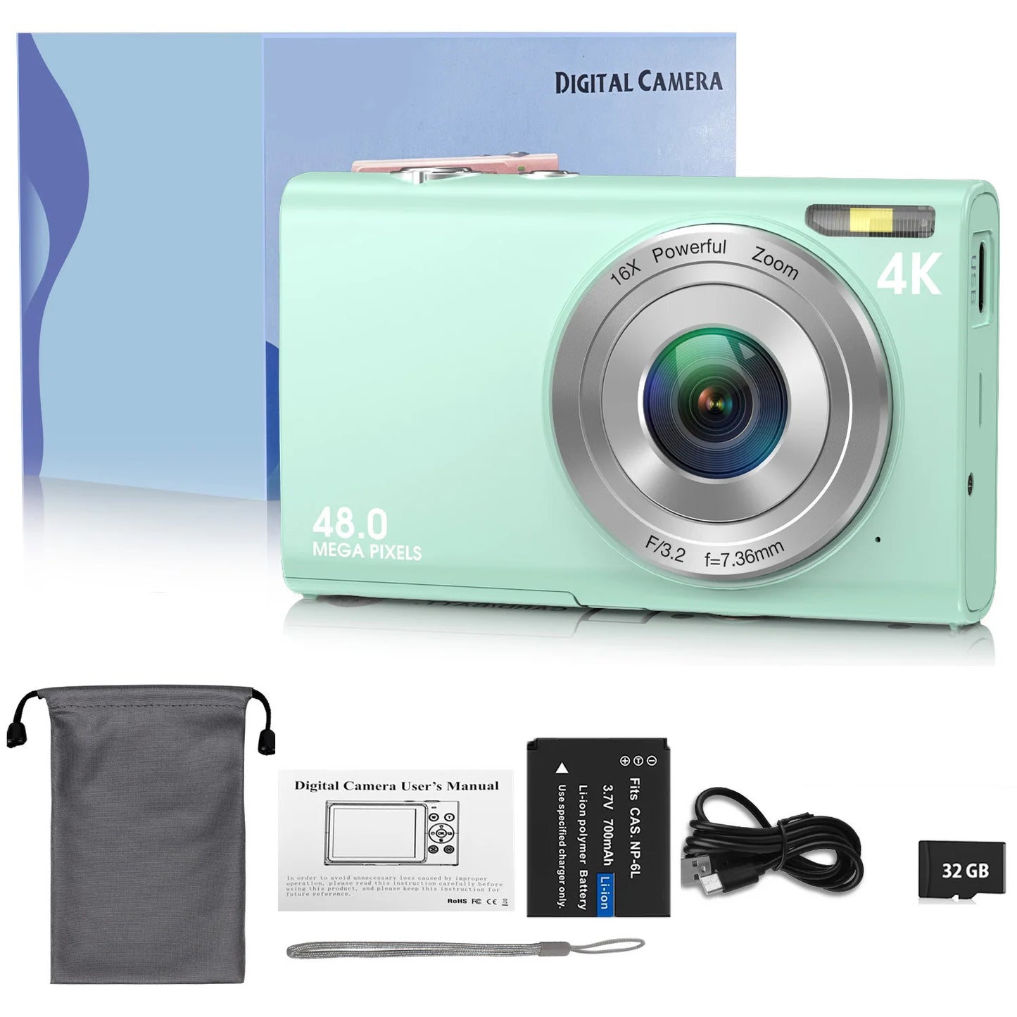 4K Digital Camera HD 48MP with 2.8" Large Screen