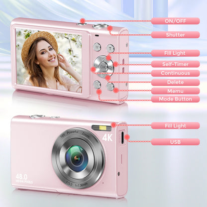 4K Digital Camera HD 48MP with 2.8" Large Screen